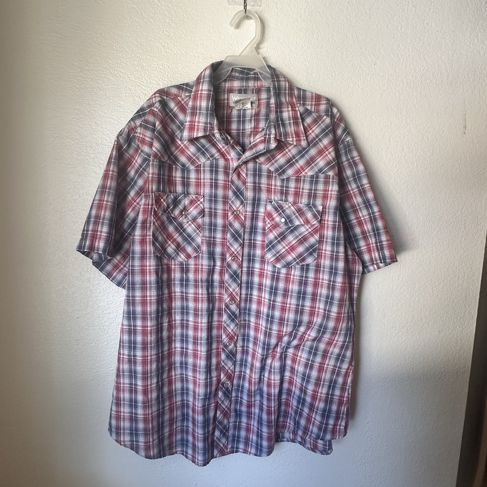 Wrangler Shirt‎ Mens XL Red Blue Button Up Wrancher Pearl Snap